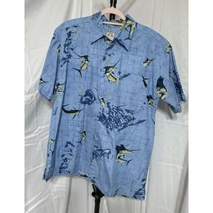 Columbia RiverLodge Button Up  Blue Marlin Shirt Mens M, Short‎ Sleeve,Fishing